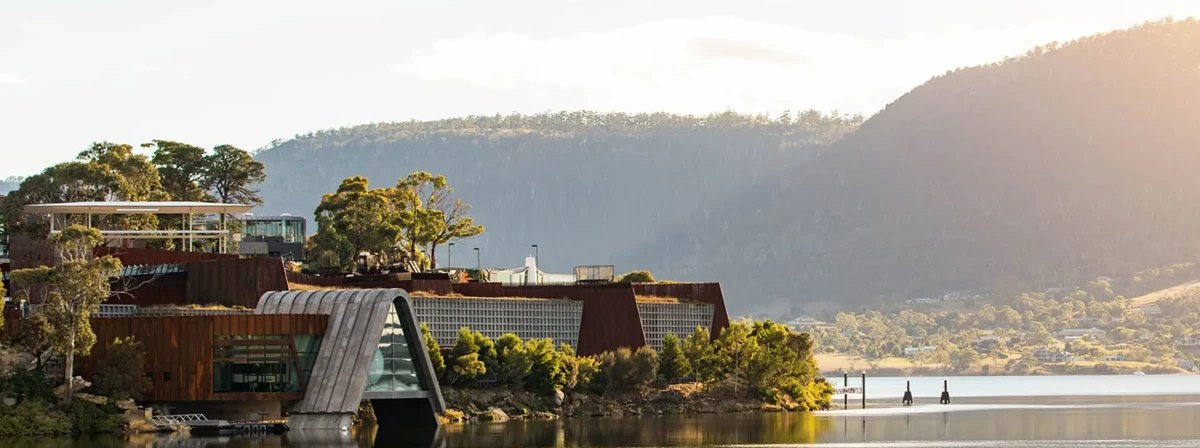 The Museum of Old and New Art on the Derwent, with the hills behind it