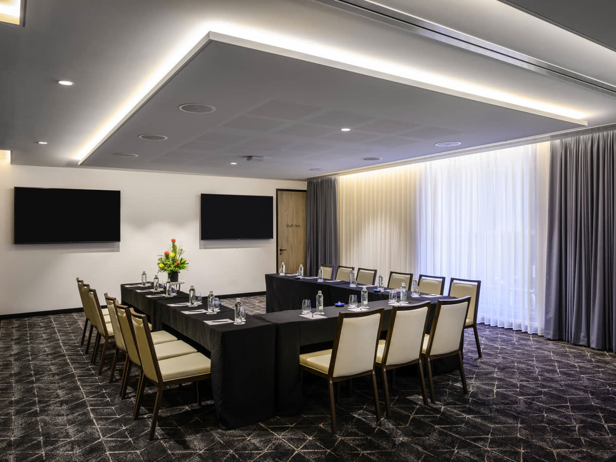 The boardroom at the Movenpick Hobart set for a working session